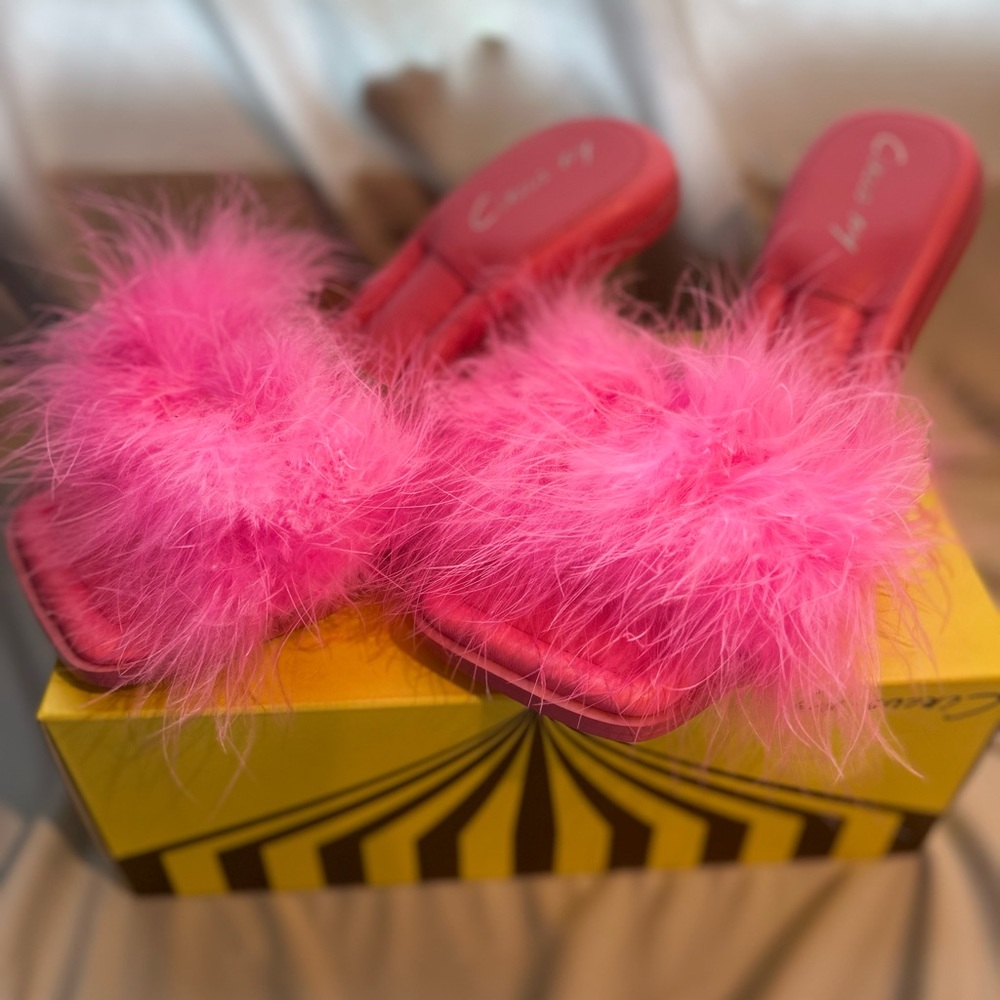 Pink Fluffy Slide Sandals
